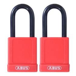 ABUS 74/40 Padlock Red Keyed Alike in Pairs with 4 Keys and 2 Labels Boxed