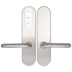 SALTO XS4 Original+ Escutcheon Mifare BLE ANSI 67mm Wide Body U Handle Satin Stainless Steel White Reader 42-47mm Door 7.6mm Spindle Indoor