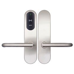 SALTO XS4 Original+ ANSI Escutcheon, HSE with Z Handles, U Spindle Kit, Satin Stainless Steel Finish, Black Reader, For Outdoor Use