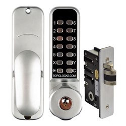 Borg Mechanical Digital Door Lock with Knob Key Override Holdback and 28mm Mortice Latch Satin Chrome - BL2702SCECP