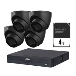 Dahua WizSense AI 8 Channel Camera Kit including 4x 6MP Black Eyeball Fixed Lens Cameras and 4TB HDD