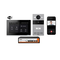 Dnake Black IP Video Door Intercom Kit with 7-Inch WiFi Touchscreen Monitor, 1-Button Door Station & PoE Switch - IPK07-Black