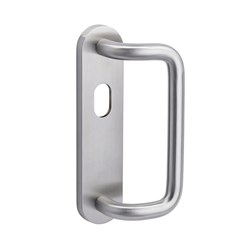 Dormakaba Furniture Round End Plate External Cylinder Hole and Offset Pull Handle Left Hand Satin Stainless Steel - 6780/H15OS LH SSS