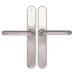 SALTO XS4 Original+ Escutcheon Mifare BLE 40mm Narrow Body U Handle Satin Stainless Steel White Reader 37-43mm Door 7.6mm Spindle Indoor