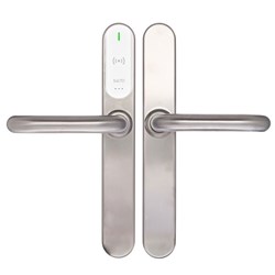 SALTO XS4 Original+ Escutcheon, Mifare BLE, 40mm Narrow Body U Handle, Satin Stainless Steel, White Reader, 42-47mm Door, 7.6mm Spindle, Outdoor IP56