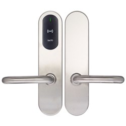 SALTO XS4 Original+ Escutcheon, Mifare BLE, 67mm Wide Body, U Handles, Satin Stainless Steel Finish with Black Reader, U Spindle Kit, For Indoor Use