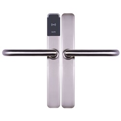 SALTO XS4 ONE Euro Escutcheon, HSE with Z Handles, U Spindle Kit, Satin Stainless Steel Finish with Black Reader. For Indoor Use