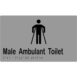 K-Jam Sign Male Ambulant Toilet with Braille 220x150mm Laminated Vinyl Silver over Black - KJ914LV12