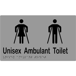 K-Jam Sign Unisex Ambulant Toilet with Braille 220x150 Laminated Vinyl Silver over Black - KJ968LV12