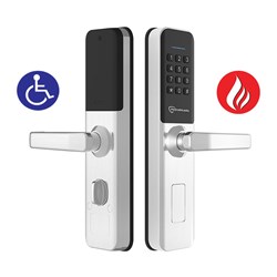 McGrath Bardon Digital Lock With Raised Buttons and DDA Compliant Handles, Satin Nickel Finish, Mortice Lock Not Included