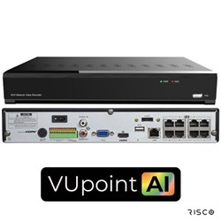 RISCO VUpoint AI 8 Channel NVR with 8 PoE Ports, 1 HDD Bay, includes AU Kettle Cord - RVNVR084K1RA