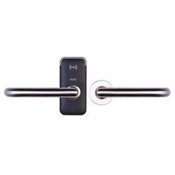 SALTO XS4 Mini Escutcheon for Tubular LT2L Latch with Z Handles, HSE, BLE and Mifare DESfire, 8mm Spindle, Stainless Steel Finish with Black Cover, Suit 35-50mm Door.