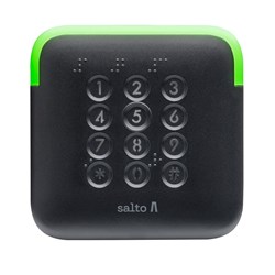 SALTO XS European Keypad Wall Reader with HSE, BLE and Mifare DESFire, Braille Embossed Keys, Conical Shape, Black Finish, For CU42 and CUC1 Controllers.