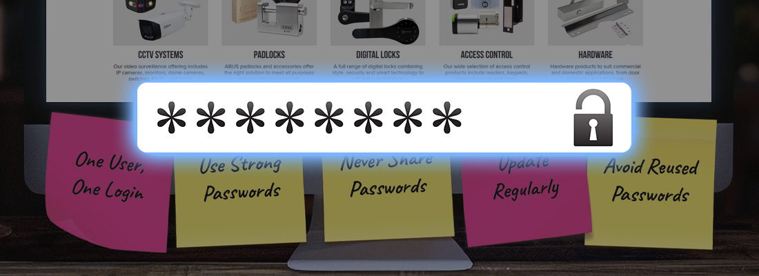 Password prompt on a computer with postits banner