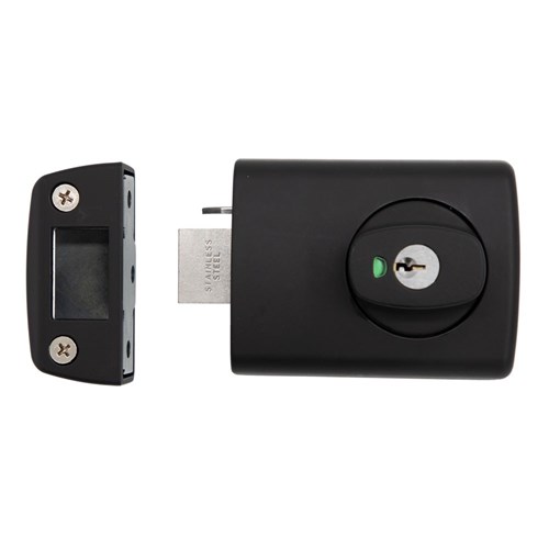 Lockwood 001 Double Cylinder Deadlatch with Knob and Metal Frame Strike in Black - 001-3K1MBK