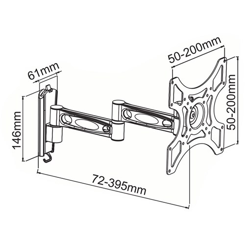 Digitek Tilt, Swivel and Reach Universal LCD Bracket suit Screen Size 17inch to 37inch 25KG Load Capacity - 22PB510