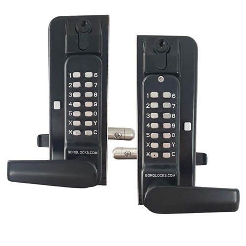 Borg Mechanical Digital Gate Lock Back to Back Lever Handle Keypads Trigger Release Deadbolt and Key Override Marine Grade Black - BL3435DKOMGPROECP