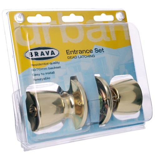 BRAVA Urban Tiebolt Tulip Entrance Knob Set LW4 Profile KD with Adjustable 60/70mm Backset Polished Brass Display Pack BRT6700DP - BRT6700DP