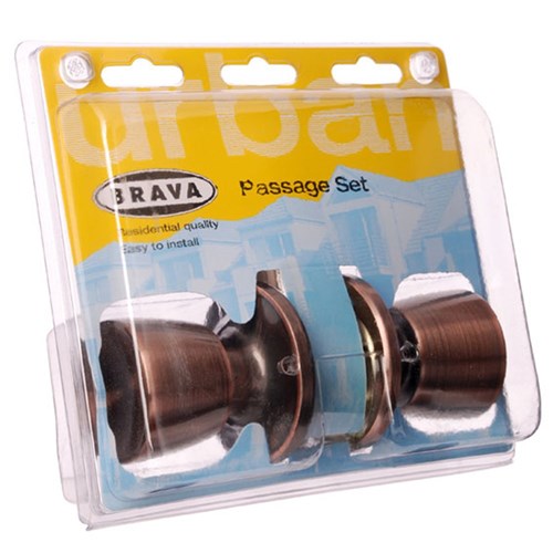 BRAVA Urban Tiebolt Tulip Passage Knob Set Adjustable 60/70mm Backset Antique Copper Display Pack - BRT6930DP