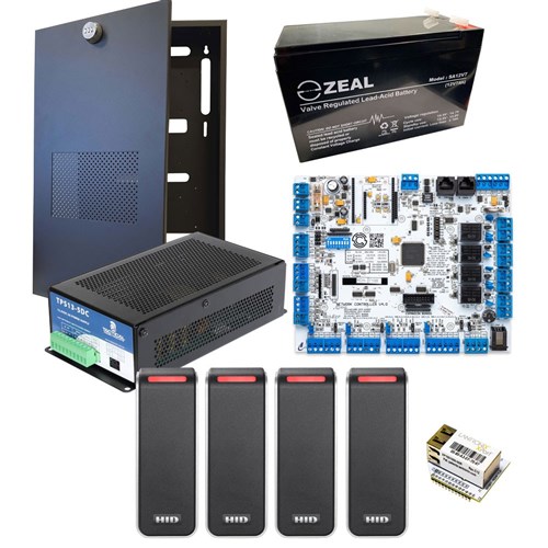 CS Technologies 4 Door Kit including IP Module, Power Supply, Enclosure and 4 HID SIGNO SEOS Profile Readers