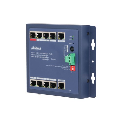Dahua 10 Port Layer 2 Hardened Cloud Managed Network Switch with 8 PoE Ports plus 2 Gigabit Uplink Ports - DH-CHS4110-8ET-90-F