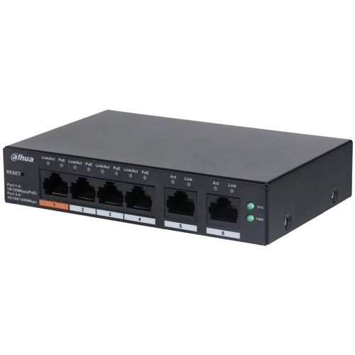 Dahua 6 Port Layer 2 Cloud Managed Network Switch with 4 PoE Ports plus 2 Uplink Ports - DH-CS4006-4ET-60