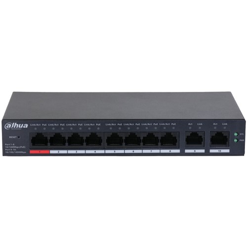 Dahua 10 Port Layer 2 Cloud Managed Network Switch with 8 PoE Ports plus 2 Uplink Ports - DH-CS4010-8ET-110