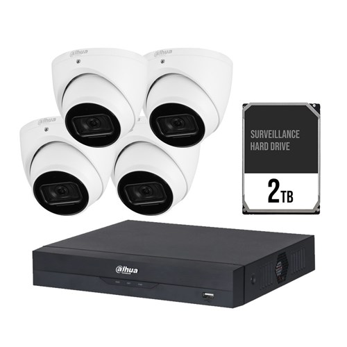 Dahua WizSense AI 4 Channel Camera Kit including 4x 6MP Eyeball Fixed Lens Cameras and 2TB HDD