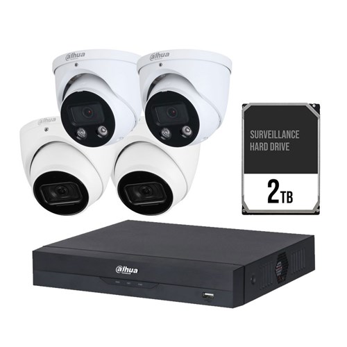 Dahua WizSense AI 4 Channel Camera Kit including 2x 6MP Eyeball Fixed Lens Cameras, 2x 6MP TiOC Eyeball Fixed Lens Cameras and 2TB HDD