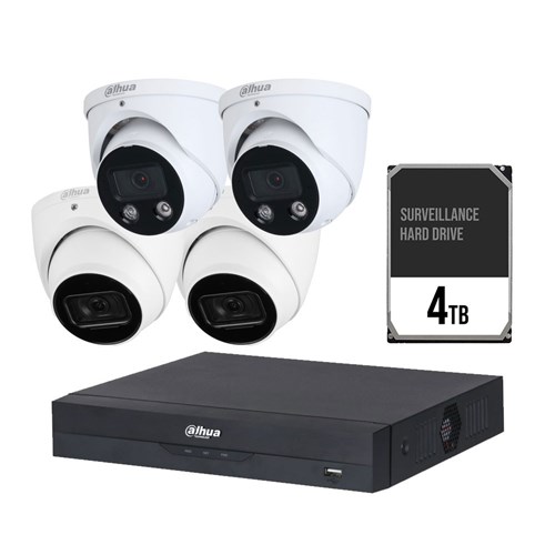 Dahua WizSense AI 4 Channel Camera Kit including 2x 6MP Eyeball Fixed Lens Cameras, 2x 6MP TiOC Eyeball Fixed Lens Cameras and 4TB HDD