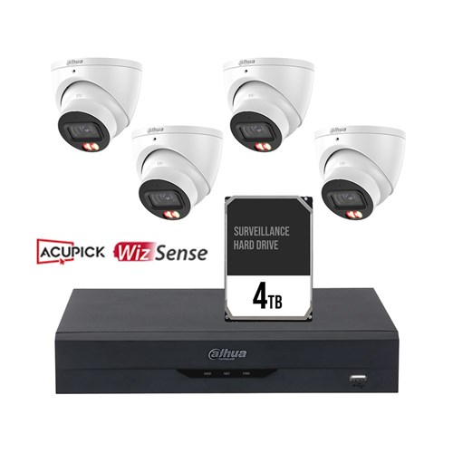 Dahua WizSense AI 8 Channel Camera Kit including 4x 8MP Eyeball Fixed Lens Cameras and 4TB HDD