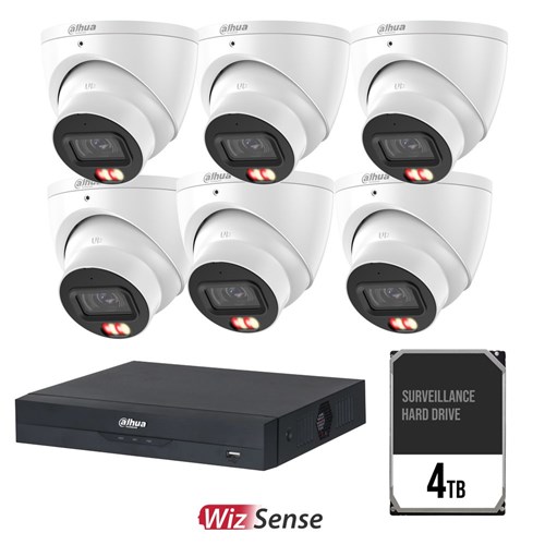 Dahua WizSense AI 8 Channel Camera Kit including 6x 8MP Eyeball Fixed Lens Cameras and 4TB HDD