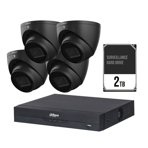 Dahua WizSense AI 8 Channel Camera Kit including 4x 6MP Black Eyeball Fixed Lens Cameras and 2TB HDD