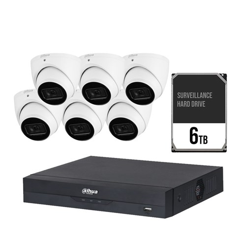 Dahua WizSense AI 8 Channel Camera Kit including 6x 6MP Eyeball Fixed Lens Cameras and 6TB HDD