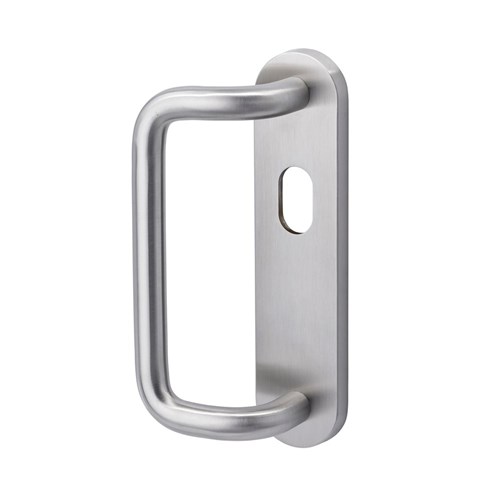 Dormakaba Furniture Round End Plate External Cylinder Hole and Offset Pull Handle Right Hand Satin Stainless Steel - 6780/H15OS RH SSS