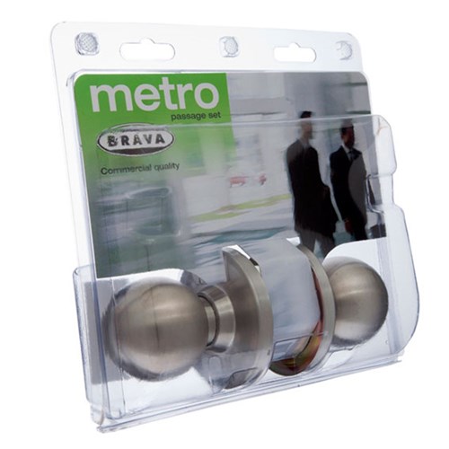 BRAVA Metro EA Series Passage Knob Set 70mm Backset SS Display Pack - EA3082SS70DP