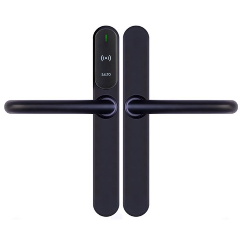 SALTO XS4 Original+ Escutcheon, Mifare BLE, 40mm Narrow Body, Z Handle, Black Finish with Black Reader, U Spindle Kit, For Indoor Use