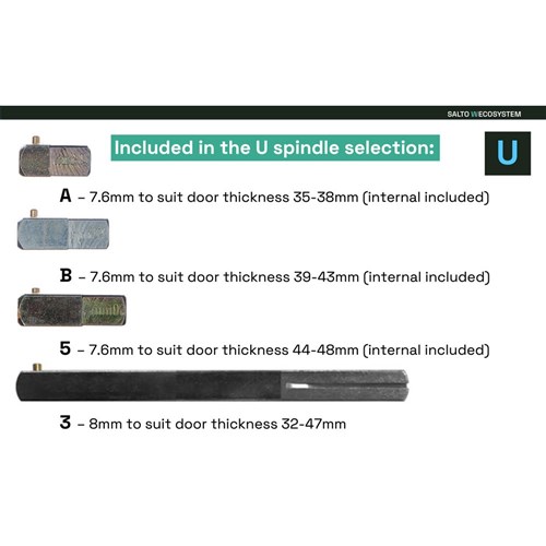 SALTO XS4 ONE Escutcheon with Key Override Cutout, Z Handles, HSE, 7.6mm Spindle, Stainless Steel Finish with Black Reader, Universal Spindle For Indoor Use.