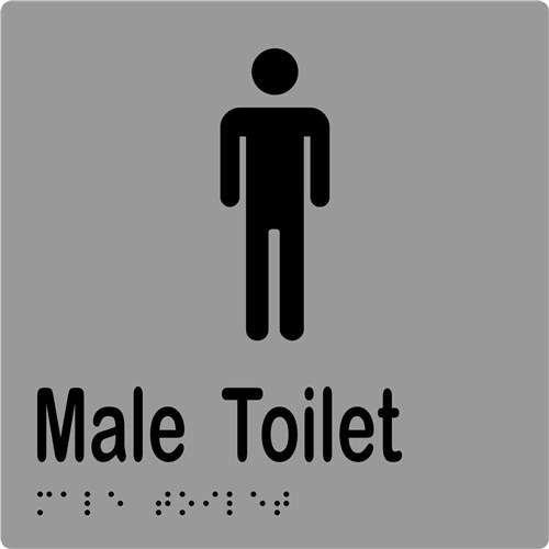 K-Jam Sign Male Toilet with Braille 150x150mm Laminated Vinyl Silver over Black - KJ910LV12