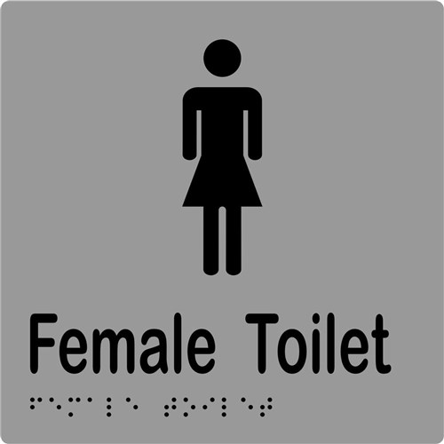 K-Jam Sign Female Toilet with Braille 150x150 Laminated Vinyl Silver over Black - KJ920LV12