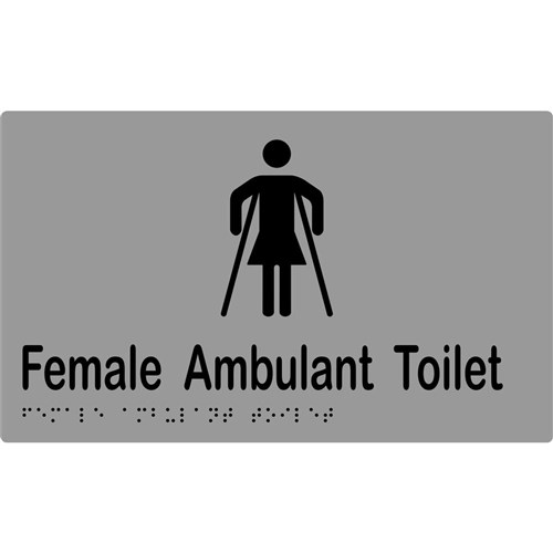 K-Jam Sign Female Ambulant Toilet with Braille 220x150 Laminated Vinyl Silver over Black - KJ924LV12