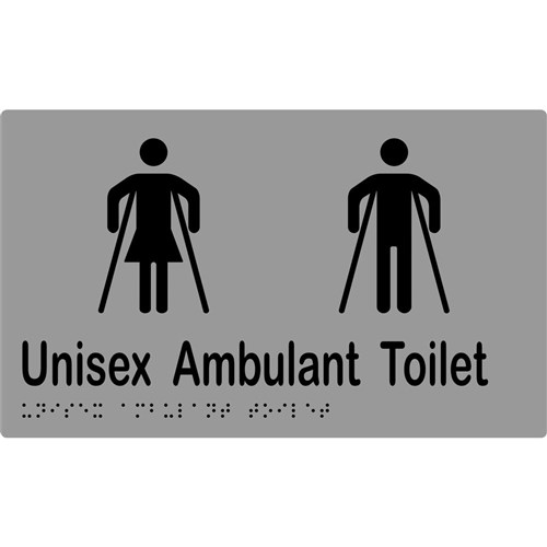 K-Jam Sign Unisex Ambulant Toilet with Braille 220x150 Laminated Vinyl Silver over Black - KJ968LV12