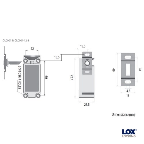 LOX Cabinet Lock 12VDC Power to Lock (PTL) or Power to Open (PTO) Non-Monitored with 8m Cable - CL0001-12-8
