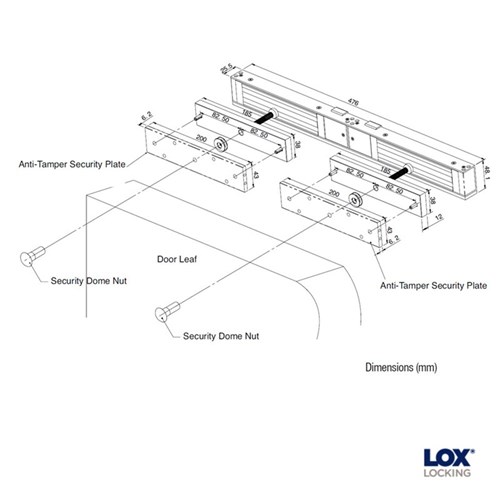 LOX Double Electro Magnetic Lock Slimline 280kg Monitored includes Anti-Tamper Plate - EM3500DM