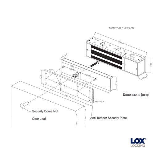 LOX Single Electro Magnetic Lock 580kg Monitored includes Anti-Tamper Plate - EM5700M