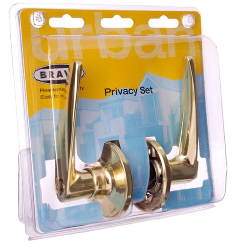 BRAVA Urban LH Series Tiebolt Privacy Lever Set Adjustable 60/70mm Backset Polished Brass Display Pack - LH701DP