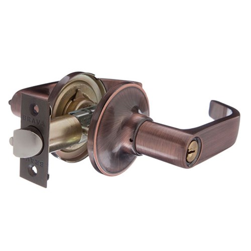 BRAVA Urban LN Series Tiebolt Entrance Lever Set LW4 Keyed to Differ Adjustable 60/70mm Backset Antique Copper - L900B