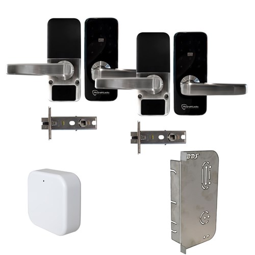 McGrath Locks Albion Satin Nickel Promo Pack, Includes 2 x Albion Satin Nickel, 1 x G2 Gateway And 1 x Stainless Steel Fitting Template