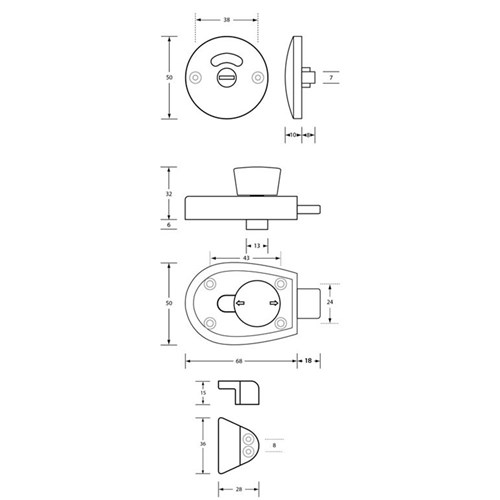 Metlam Xcel Series Lock and Indicator Set Concealed Screw Fix Antimicrobial Coated - XCEL_SLIDELOCK_ANMB