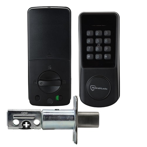 McGrath Locks Ashgrove Smart Deadbolt, Raised Button with Braille, Black Finish with 60/70mm Adjustable Bolt